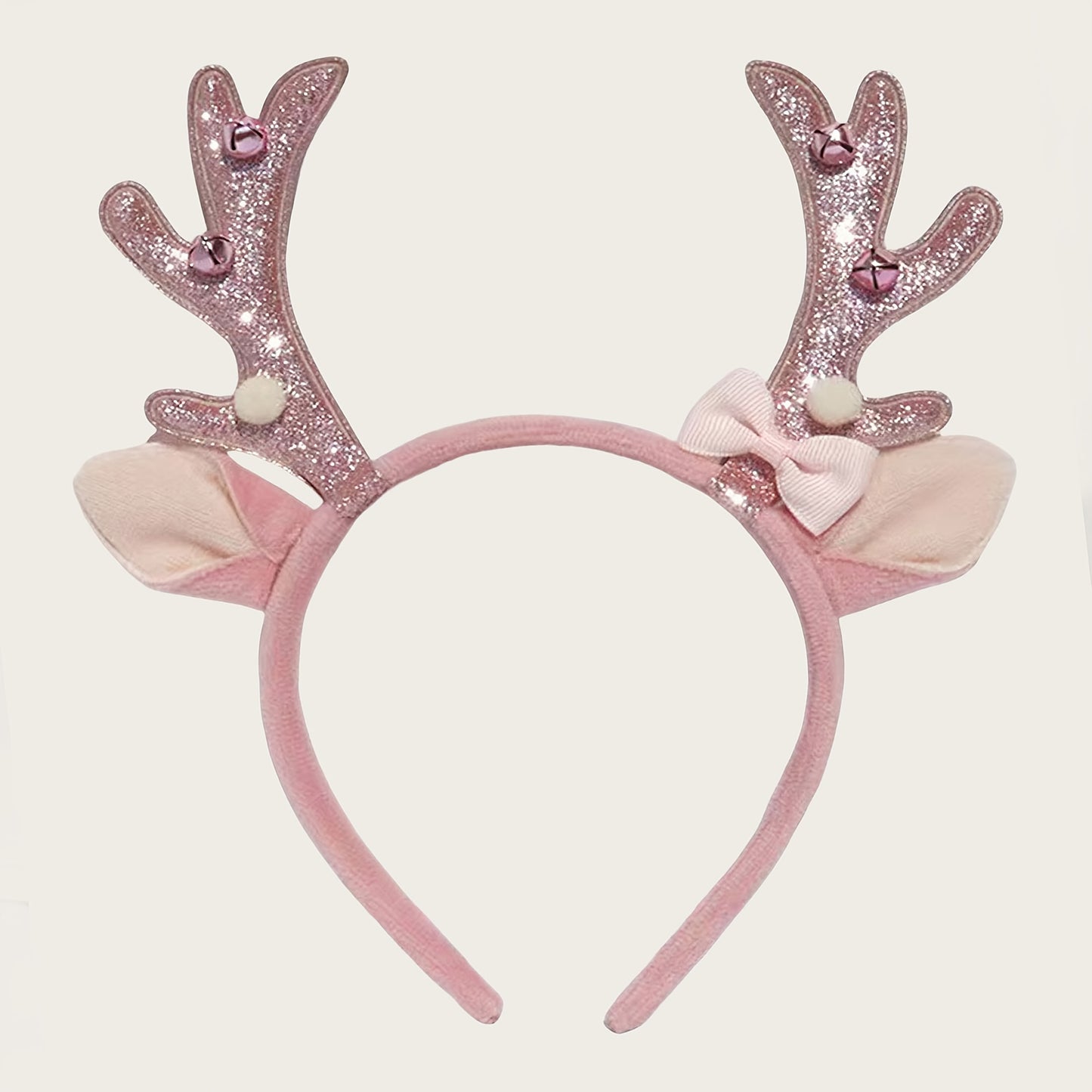 1pc Women's Elegant & Cute Deer Headband with Glittery Antlers, Pink Bow & -like Beads - Pastel Pink Soft Hair Band for Christmas Party, New Year's Eve, Casual Attire - Comfortable Hair Accessory for Women & Teens
