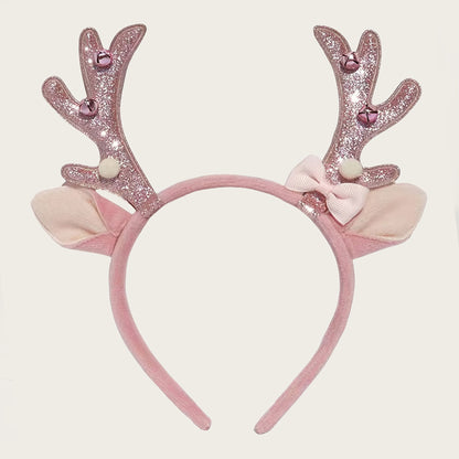 1pc Women's Elegant & Cute Deer Headband with Glittery Antlers, Pink Bow & -like Beads - Pastel Pink Soft Hair Band for Christmas Party, New Year's Eve, Casual Attire - Comfortable Hair Accessory for Women & Teens