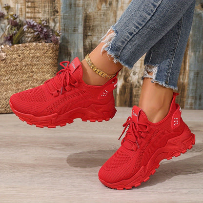 Women's Lightweight Lace-Up Fly-Woven Sneakers for Outdoor Running