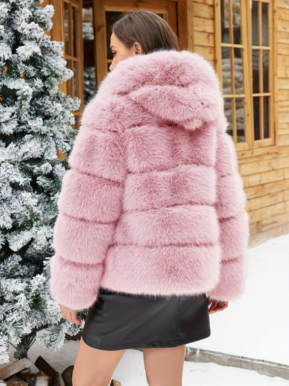 Women's Elegant White faux fur coat - Luxury Winter Outerwear with Single-Button Closure, Machine Washable Cold-Weather Jacket for Evening Events, Parties & Everyday - Chic Winter Coat for Women (Solid Color, O-Line Silhouett