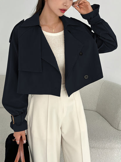 Women's Elegant Solid Color Short Windbreaker Jacket - Lightweight Versatile Outerwear for Casual & Formal Outfits, Easy Care Hand Wash/Dry Clean, Durable Fabric