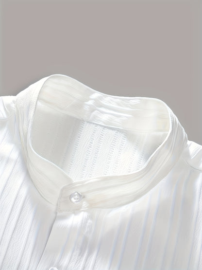 Men's Summer Casual Polyester Set with Stand Collar Shirt & Pants