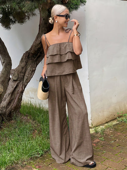 Women’s Ruffled Cami Top & High-Waist Tie-Side Pants Set