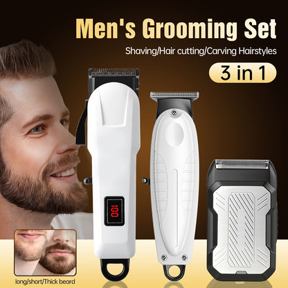 2pcs/3pcs Men's Electric Hair Clipper Set & Beard Trimmer Set. Home-use electric hair clipper + sculpting trimmer + reciprocating shaver. Haircutting, shaving, sculpting, and sideburn trimming. Christmas gift. for home, car, - ayq