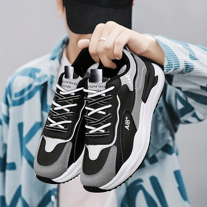 Men'S Fashion Sneakers, Casual Sports Shoes, All-Season Lace-Up Low Top, PU Upper, Fabric Lining, Rubber Sole, EVA Insole, Round Toe, with Trendy Thick Sole for Hiking, Outdoor, Daily Wear