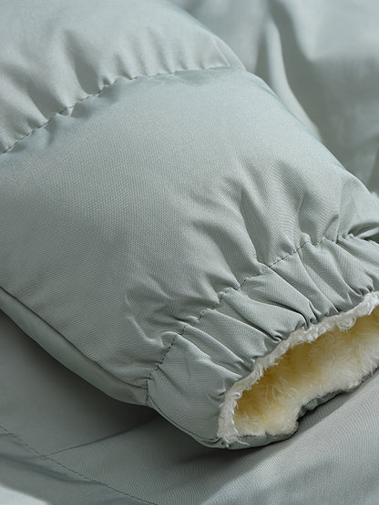 Men'S Double-Sided Fleece-Lined Thickened Jacket - Casual Stand Collar with Letter Print, Regular Fit, Pockets, Polyester Fill, Versatile for Fall/Winter, Winter Jacket