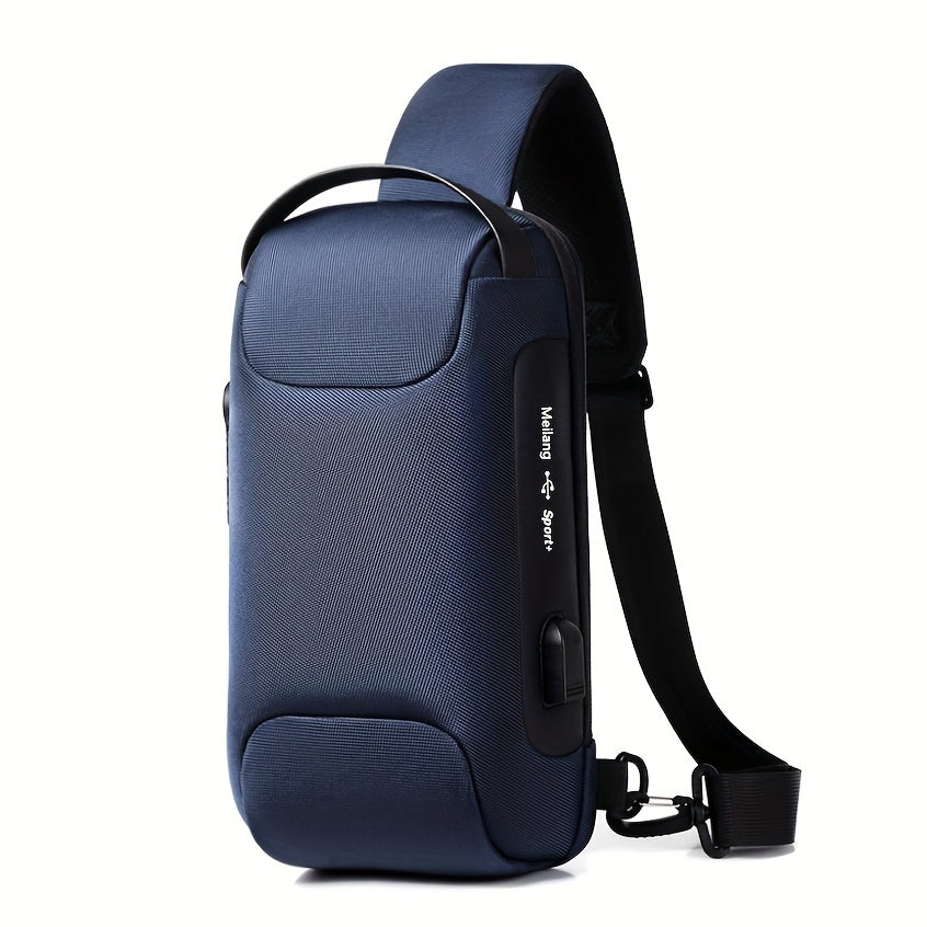 Oxford Fabric Waist Bag with USB Charging  Combination Lock - Sleek Black Crossbody for Men  Women, Ideal for Outdoor Activities  Motorcycle Riding, Perfect Valentine's or Father's Gift, Motorcycle Bag
