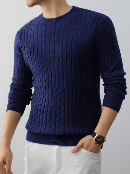 Men's Thick Winter Knit Sweater - High-Elastic Breathable Round Neck Pullover with Cross-Over Collar & Asymmetric Hem, Warm Casual Sweater for Fall/Winter, Machine Washable (Suitable for Daily Wear, Parties, Skiing) - Non- So