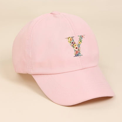 Adjustable Pink Baseball Cap for Kids with Floral Alphabet Design
