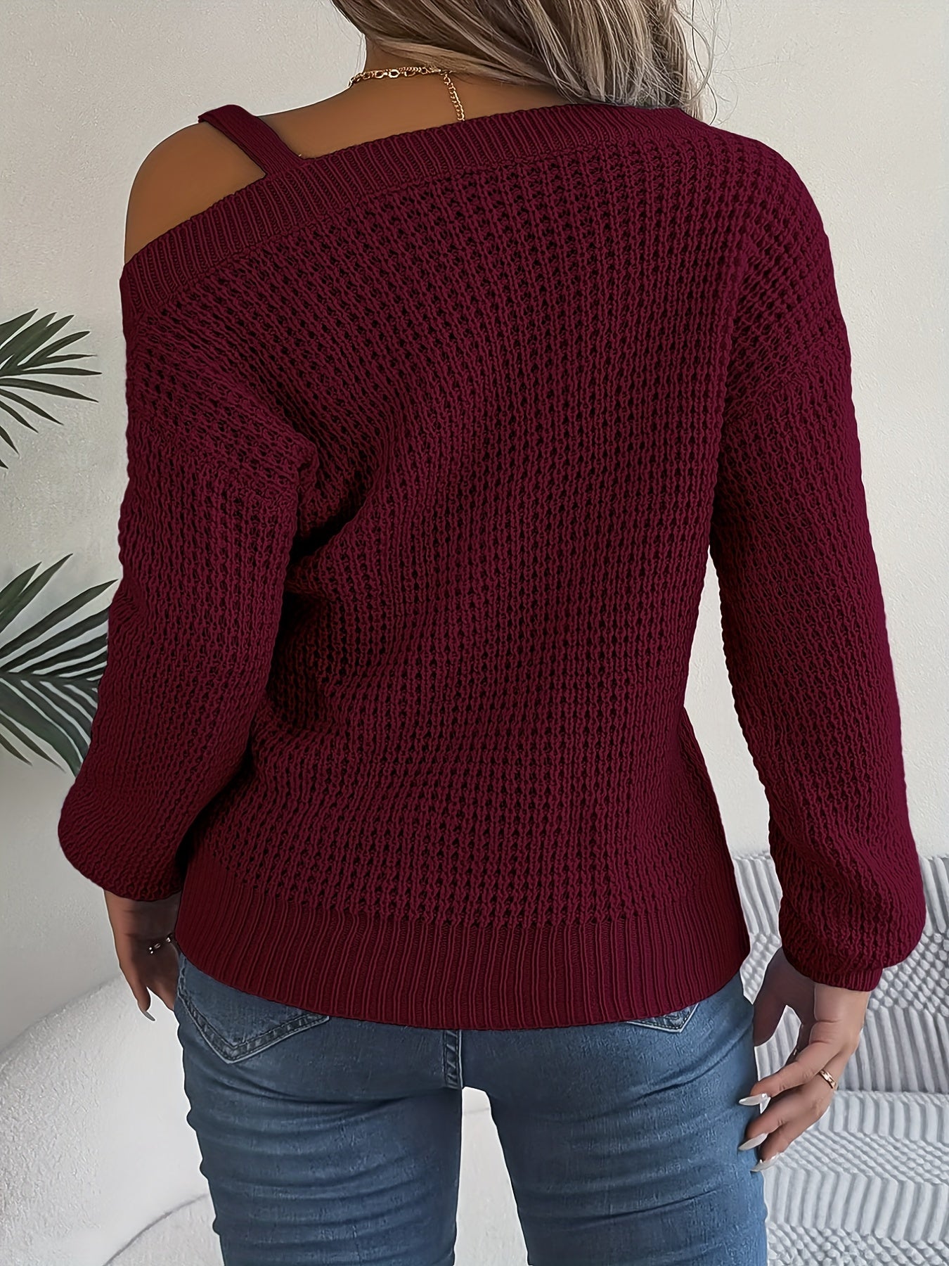 Casual And Versatile Long-Sleeve Sweater with Shoulder Cutouts And Metal Buttons for Autumn And Winter.