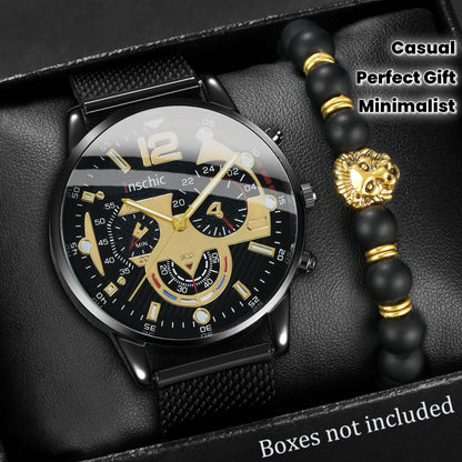 Business Casual Men's Quartz Watch and Bracelet Set - Minimalist Accessory, Perfect Gift for Him