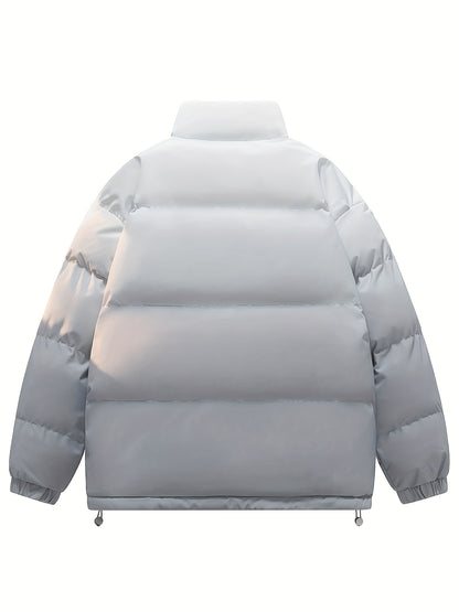 Men'S Color-Block Quilted Jacket - Cozy Fleece-Lined Winter Coat with Stand Collar, Zip-Up Design, and Multiple Pockets for Casual Wear, Winter Jacket, Thick