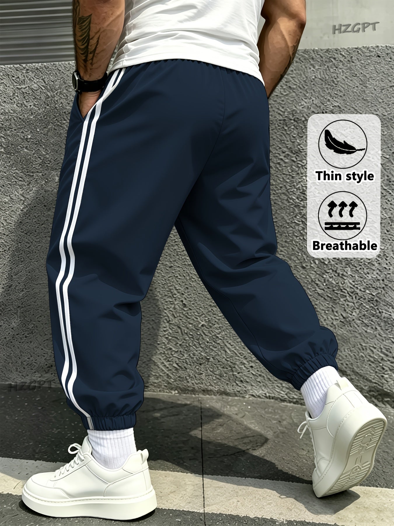 Men's Side Stripe Athletic Cargo Joggers with Drawstring Waist