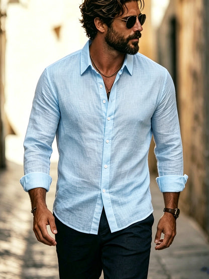 Men's Business Casual Long Sleeve Lyocell Shirt for Spring & Fall