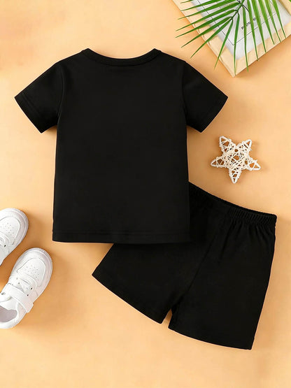 Baby Boy Summer Set: Short Sleeve Top & Shorts with Cartoon Prints