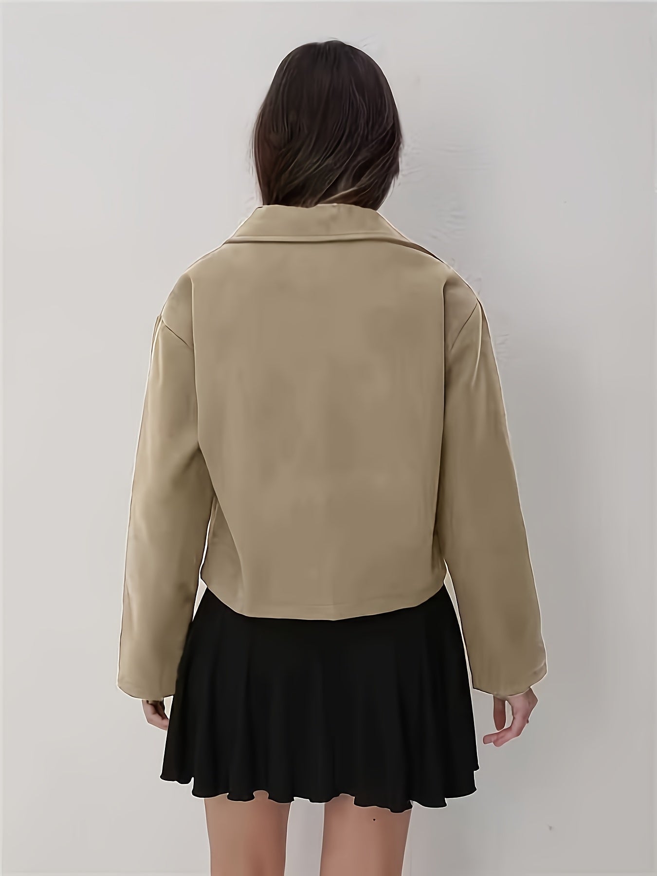 Women'S Solid Color Long Sleeve Zip-Up Jacket - Black, Casual Fall/Winter Outerwear with Pockets, Button-Up Front, and Flap Pockets, Casual Outerwear | Buttonup Jacket | Zippered Jacket, Winter Coat Women, Coat Women Winter,