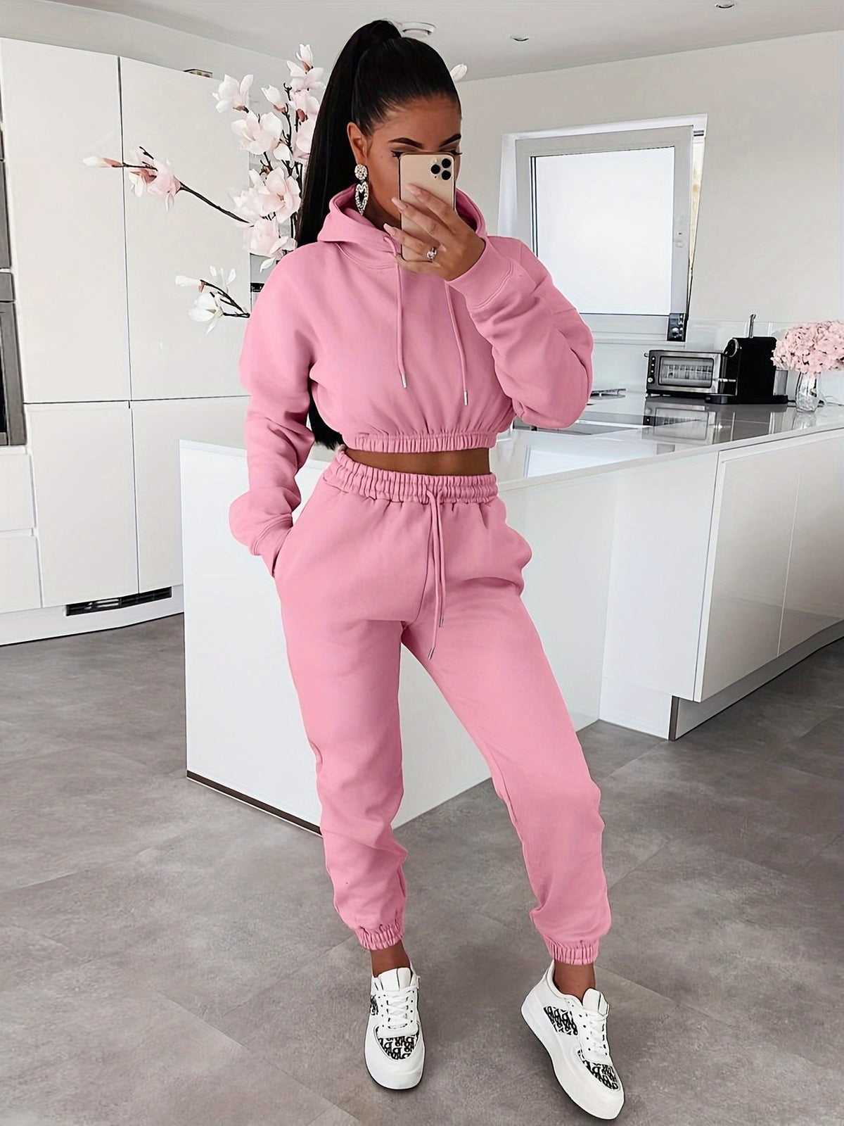 Women's Casual Hooded Sweatshirt & Drawstring Pants Set for Fall/Winte - ayq
