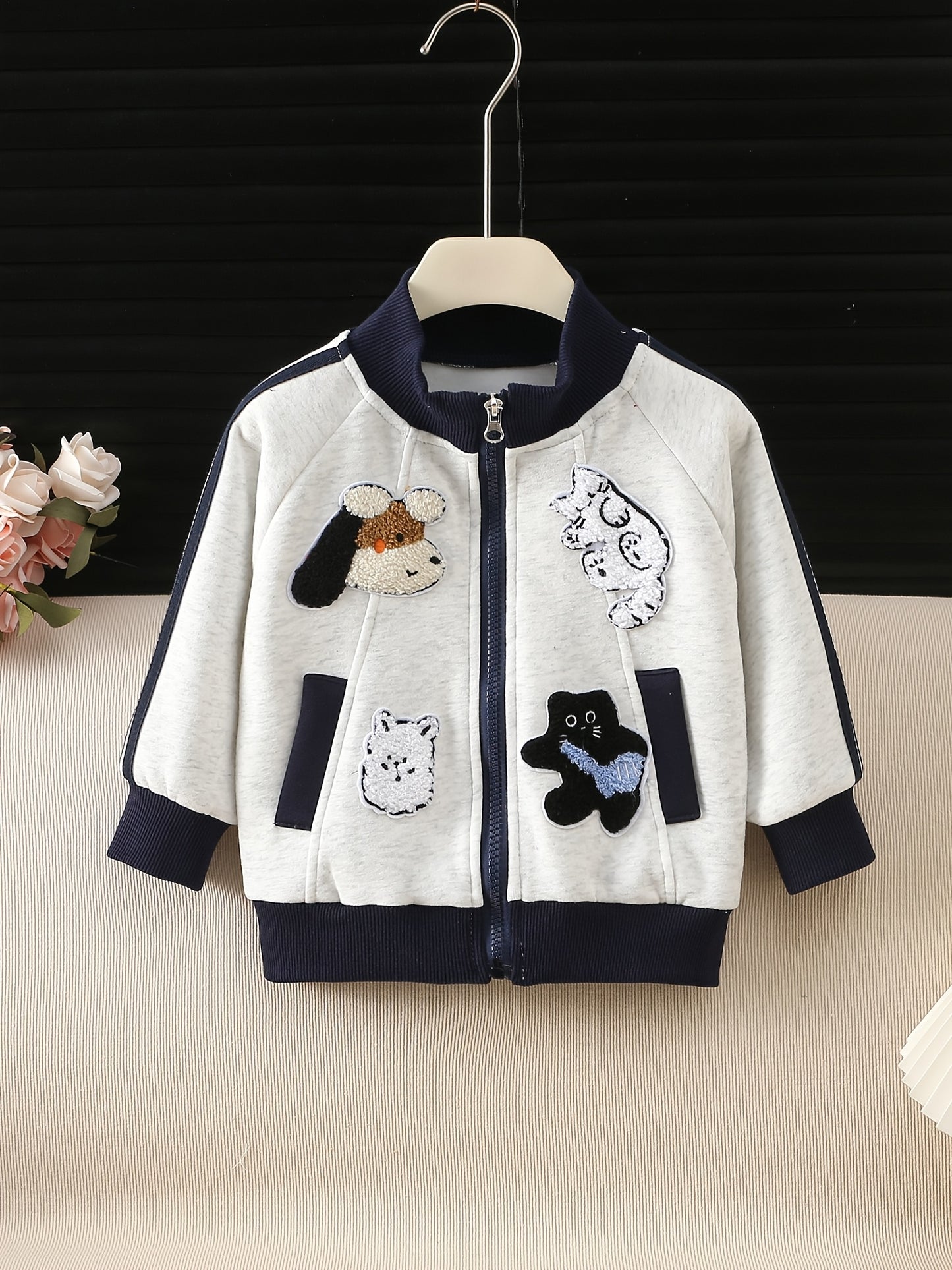 Girls' Spring Jacket and Jogger Set with 3D Cartoon Animals