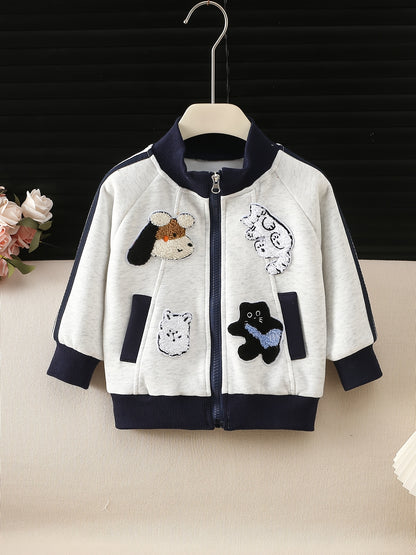 Girls' Spring Jacket and Jogger Set with 3D Cartoon Animals