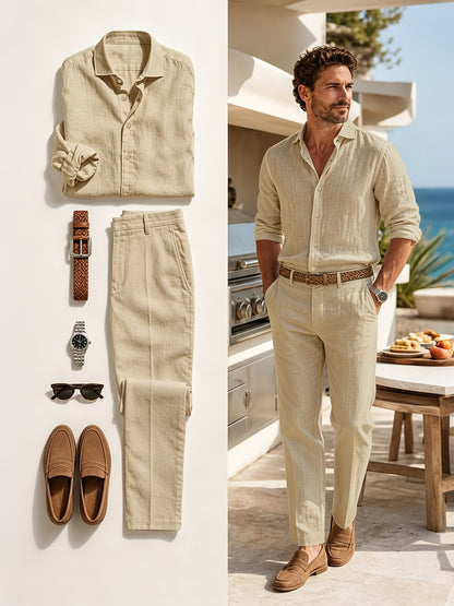 Men's Casual Linen Suit Set for Spring and Autumn