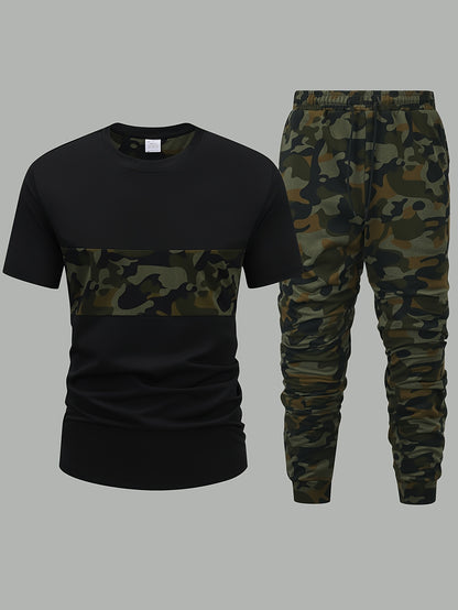 Men'S Camouflage Short Sleeve T-Shirt & Pants Set - Breathable, Quick-Dry Knit Fabric, Casual Style, Regular Fit, Ideal for Outdoor Activities, Hiking, and Fishing, Outdoor Clothing | Casual Style | Comfortable Fit