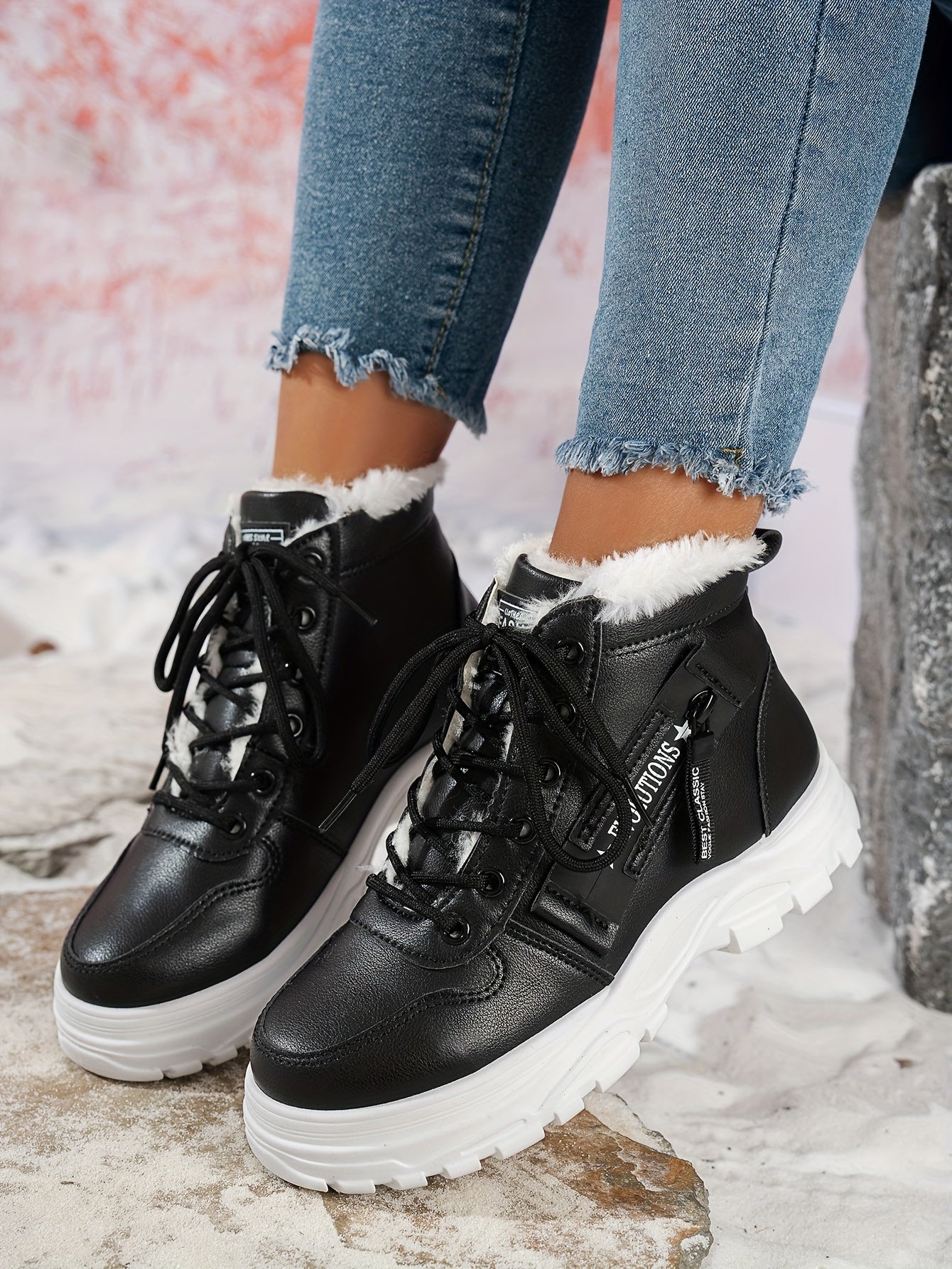 Women'S Winter Snow Boots - Warm Lined, Non-Slip, High-Top Outdoor Casual Shoes with Ribbed Cushioning, Black, Perfect for Cold Weather Activities, Winter Footwear | Stylish Winter Boots | Durable Footwear