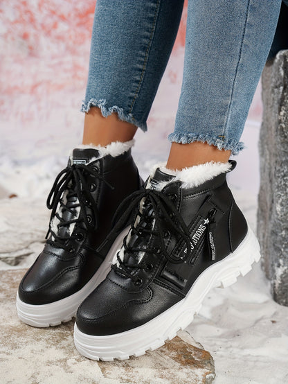 Women'S Winter Snow Boots - Warm Lined, Non-Slip, High-Top Outdoor Casual Shoes with Ribbed Cushioning, Black, Perfect for Cold Weather Activities, Winter Footwear | Stylish Winter Boots | Durable Footwear