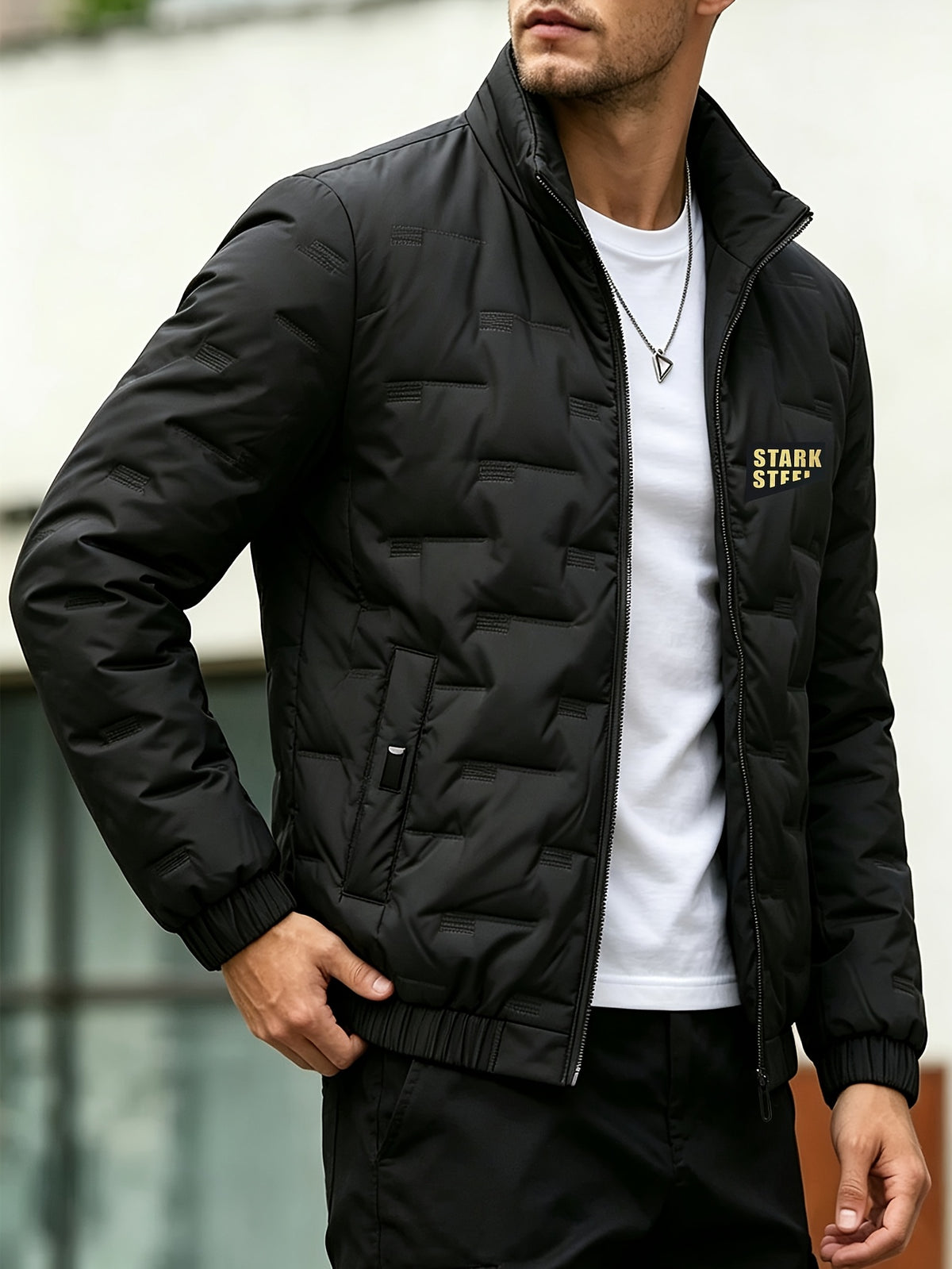 Men's Casual Stand Collar Thickened Outer Jacket for Fall Winter