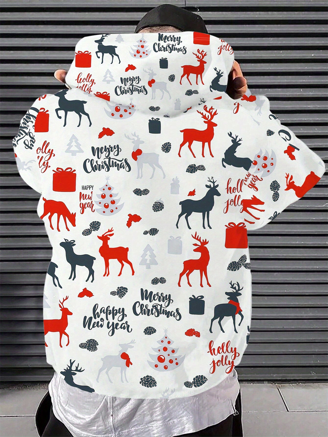 Men'S Christmas Hoodie - Red & Black Holiday Sweatshirt with Merry Christmas Text, Hooded Pullover for Christmas Party Outfit, Casual Winter Clothing - Festive Casual Attire, Christmas Clothes, Seasonal Fashion, Geometric Pri