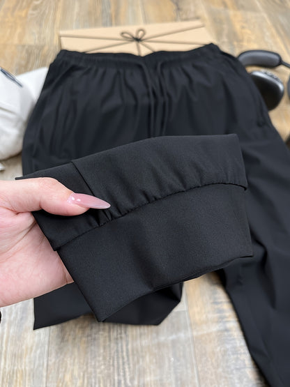 Women's Summer Cropped Ice Fiber Pants with Elastic Waistband