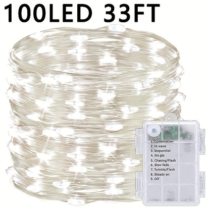 50/100 LED Christmas Fairy Lights Battery Operated 8 Modes String Lights Outdoor IPX6 Waterproof 4.88meter/10.06meter Silvery Battery Copper Wire Lights Camping lights Outdoor for Garden Patio Fence Party Decorations, Warm Wh