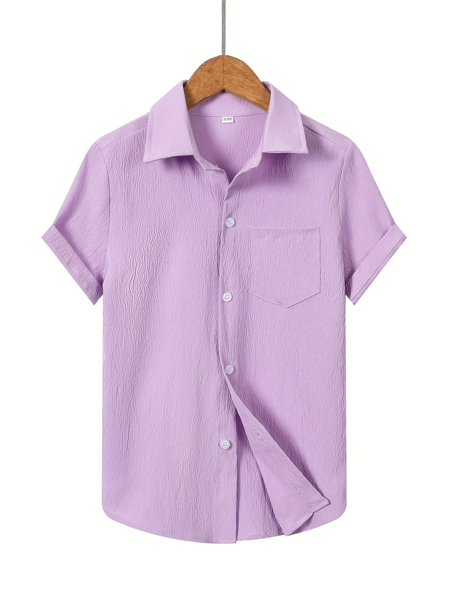 Boys' Casual Short Sleeve Solid Color Shirt with Stretch Fabric