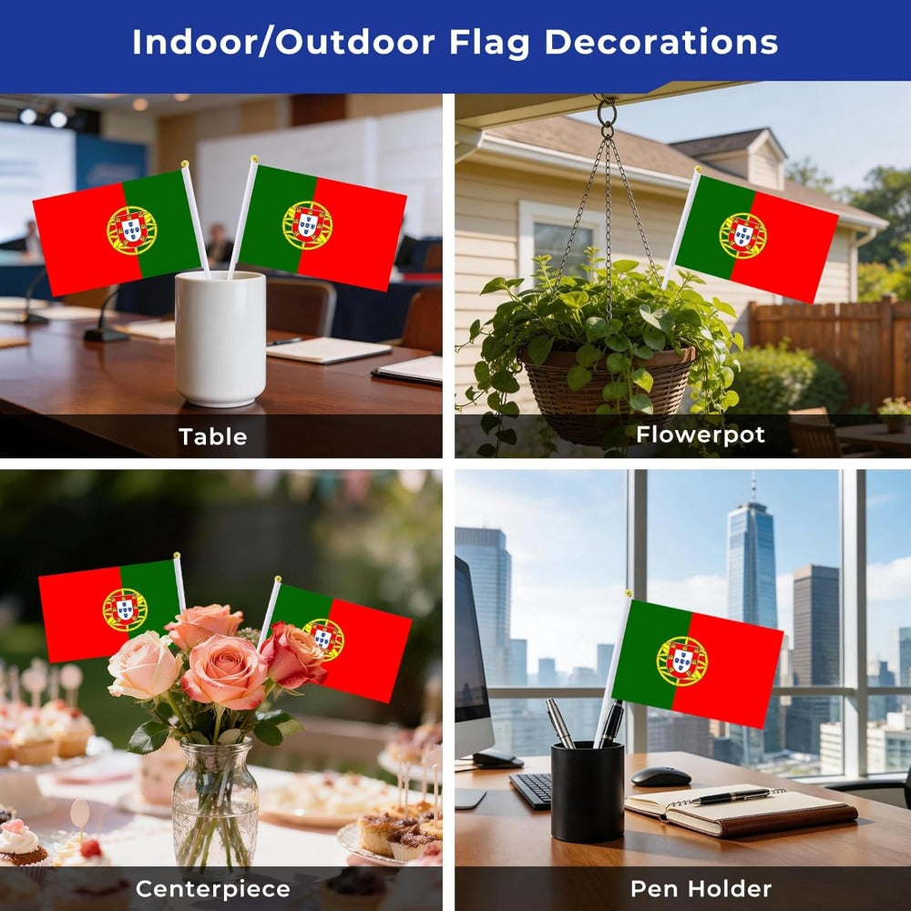 6/12pcs Small Portuguese Handheld Flags, Weather Resistant Polyester