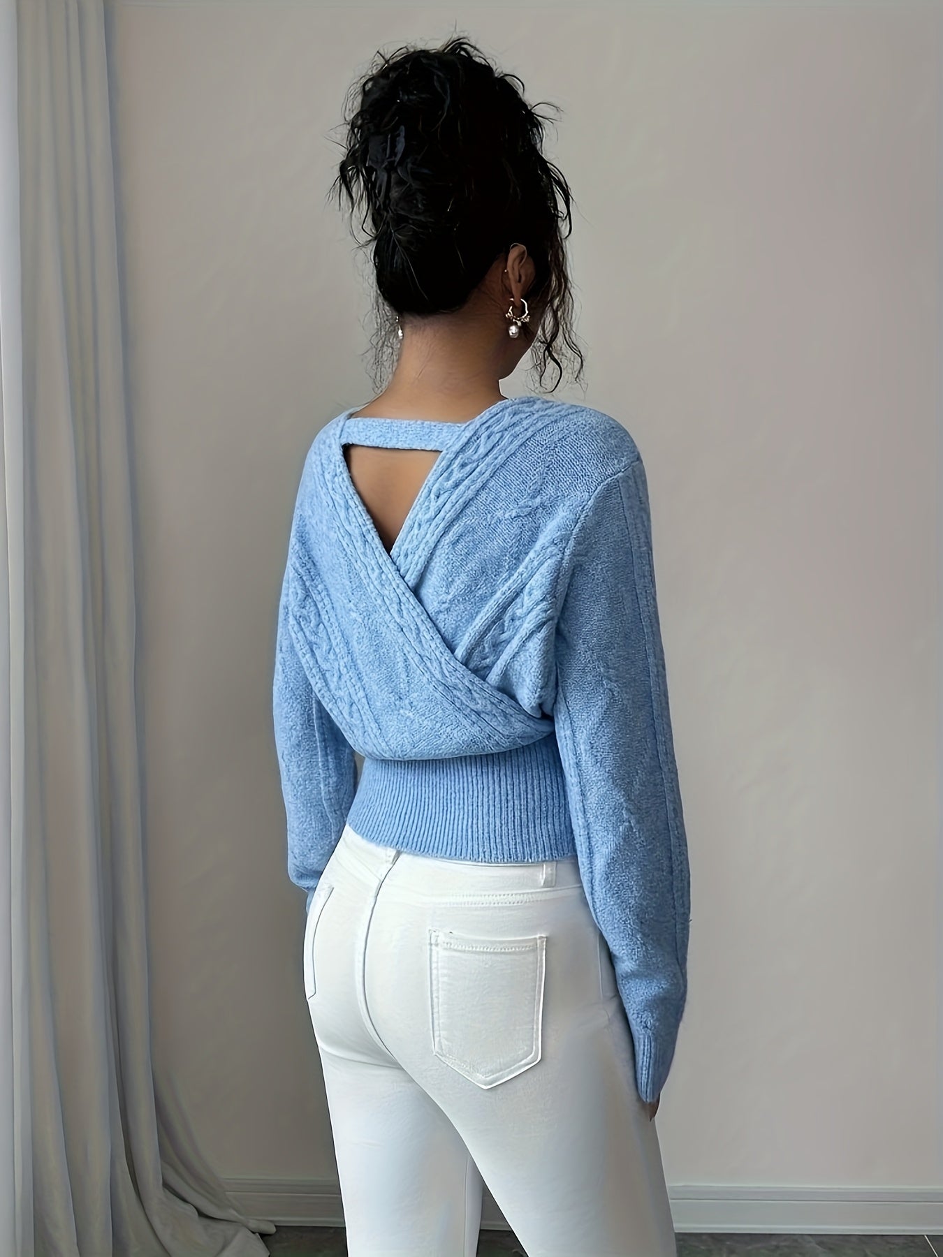 Elegant Ladies' V-neck Sweater | Solid Color, Ideal for Fall/Winter Season