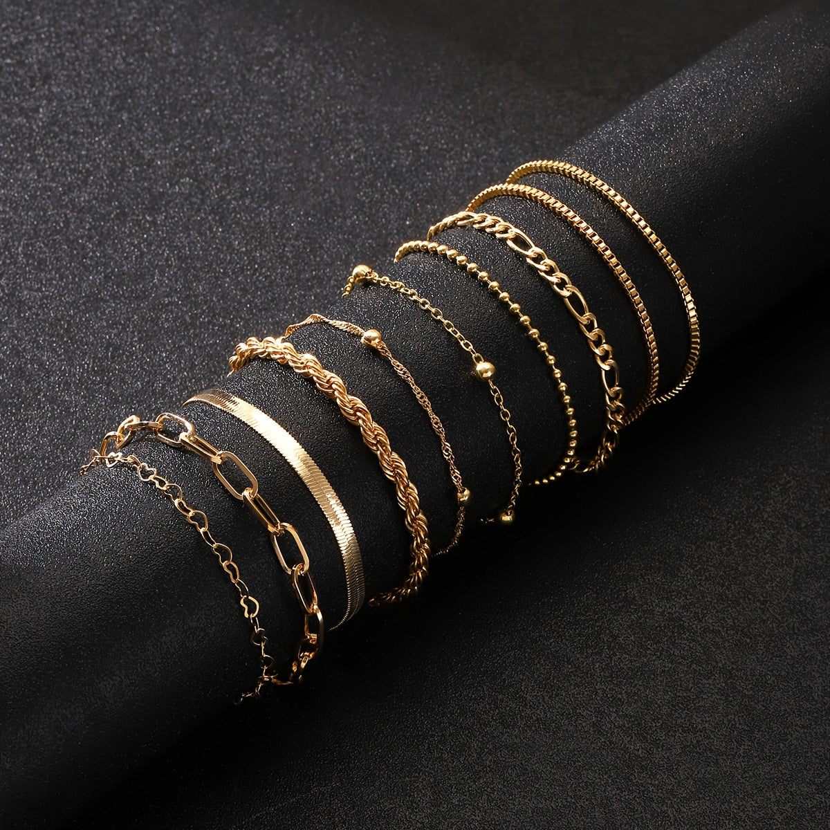 10pcs Elegant Golden Women's Stackable Chain Bracelets