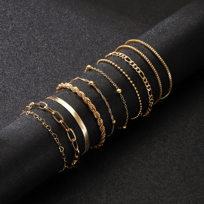 10pcs Elegant Golden Women's Stackable Chain Bracelets