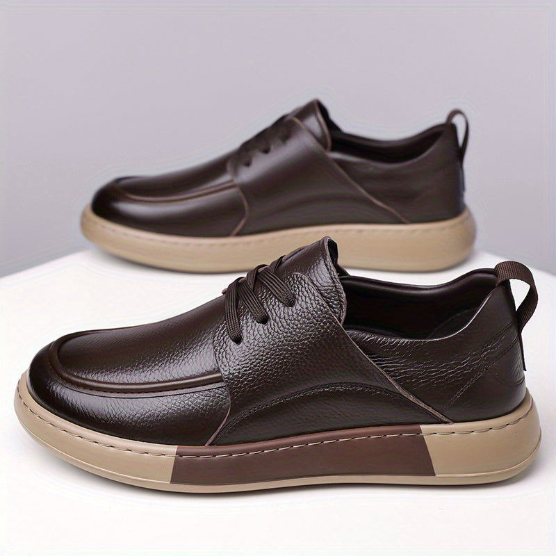 Men's Casual Lace-Up Leather Shoes with Non-Slip Rubber Sole