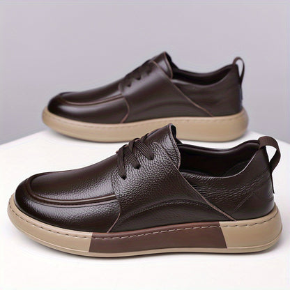 Men's Casual Lace-Up Leather Shoes with Non-Slip Rubber Sole