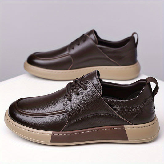Men's Casual Lace-Up Leather Shoes with Non-Slip Rubber Sole - ayq