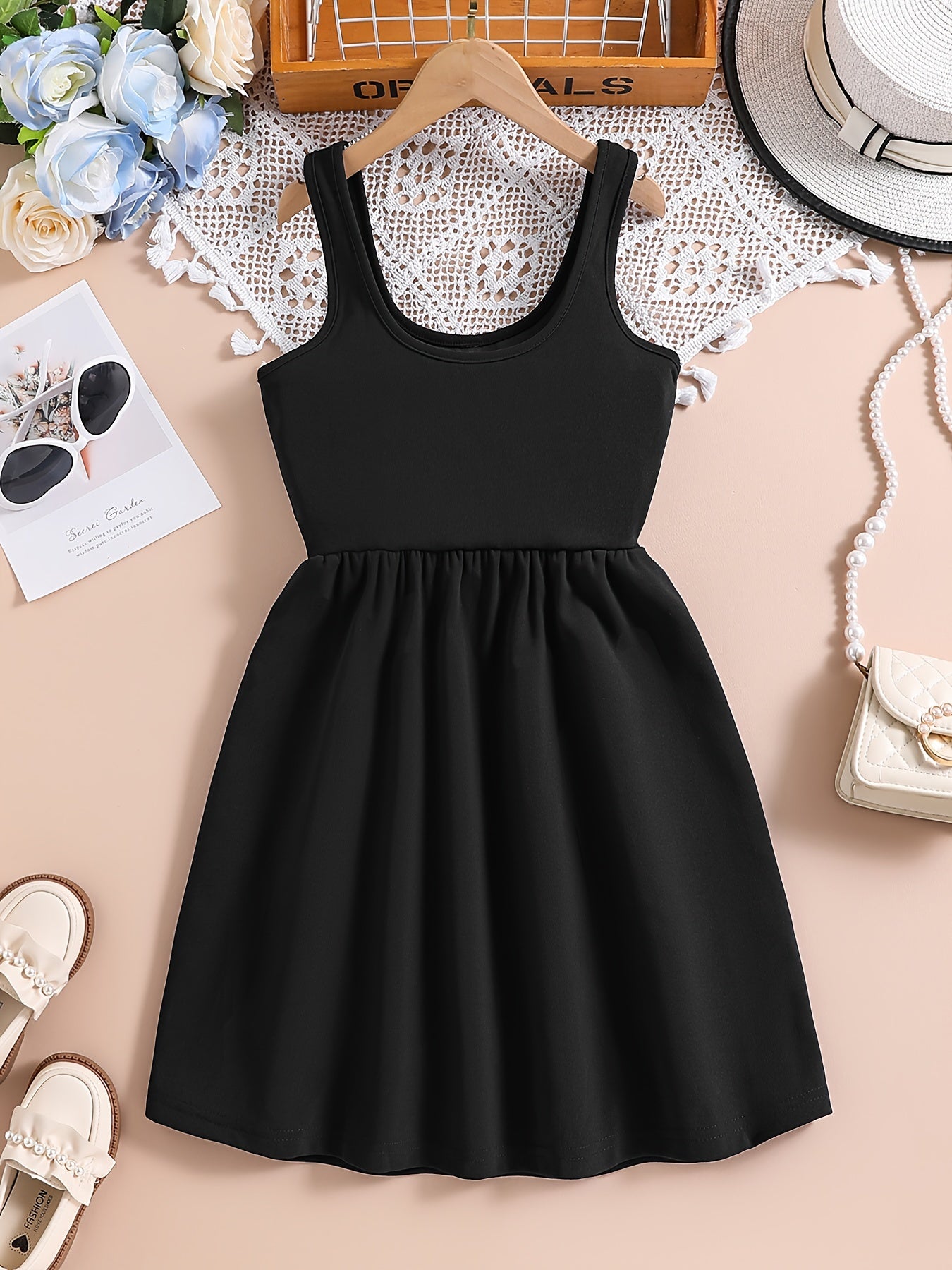 Girls' Preppy Campus Style Suspender Dress with Puff Sleeve Shirt