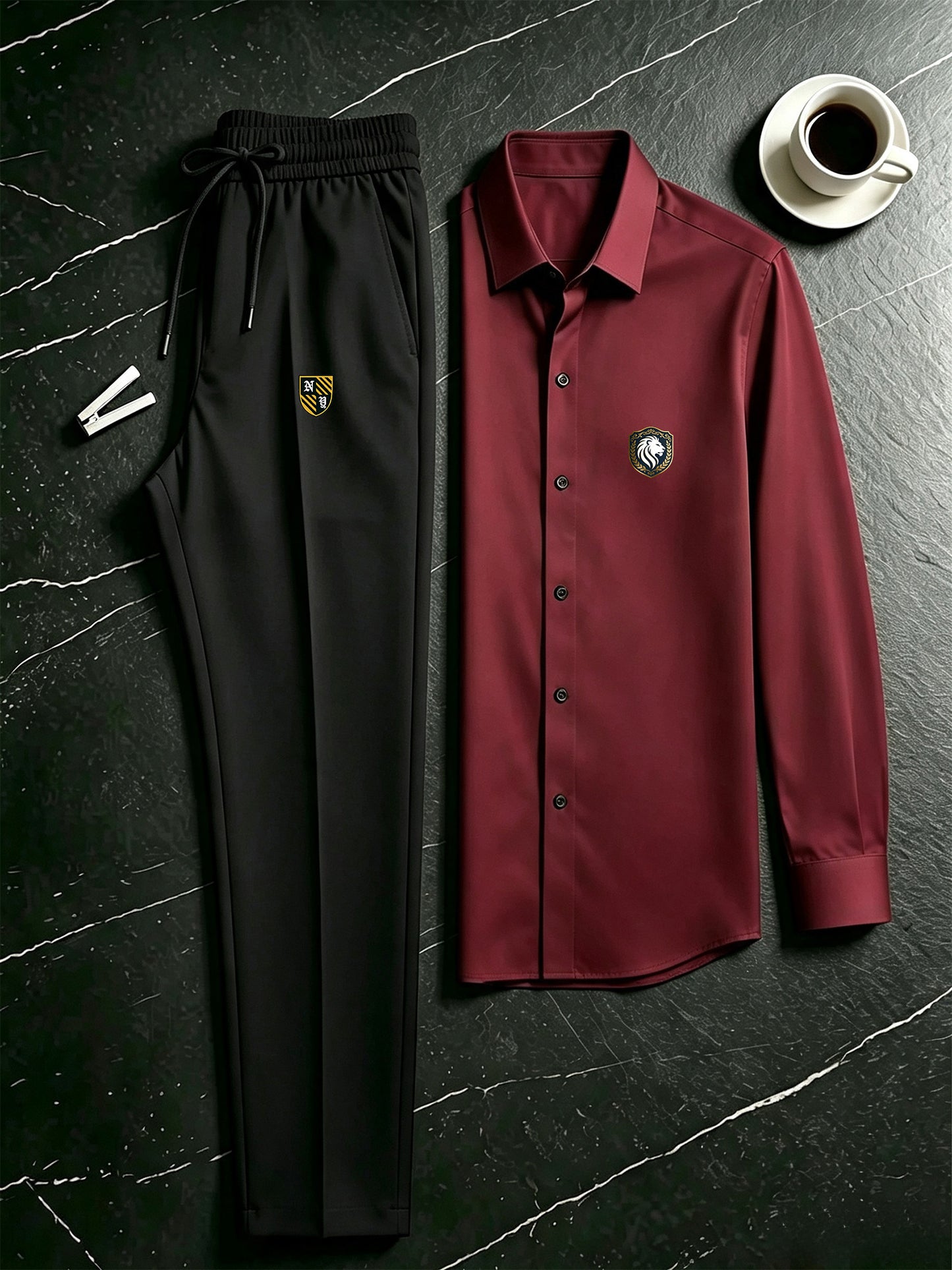 Men's Casual 2-Piece Campus Style Shirt & Drawstring Pants Set