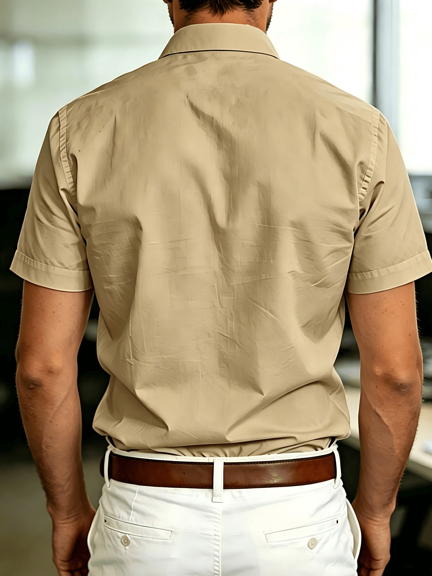 Men's 100% Cotton Short Sleeve Lapel Shirt for Summer