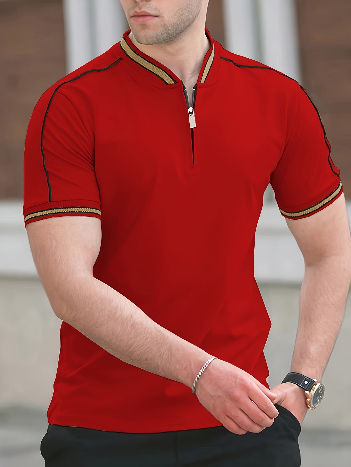 [T-Shirt] Men's Summer Casual Short Sleeve T-Shirt - Breathable Mesh Crew Neck Henley Style Zip Placket, Breathable Fabric, Dry Cleanable Regular Fit Outdoor & Casual Attire, Loose Style, Zip Front Design, Easy Care, Zip Shir - ayq