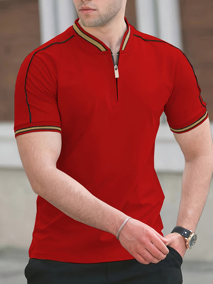 [T-Shirt] Men's Summer Casual Short Sleeve T-Shirt - Breathable Mesh Crew Neck Henley Style Zip Placket, Breathable Fabric, Dry Cleanable Regular Fit Outdoor & Casual Attire, Loose Style, Zip Front Design, Easy Care, Zip Shir - ayq