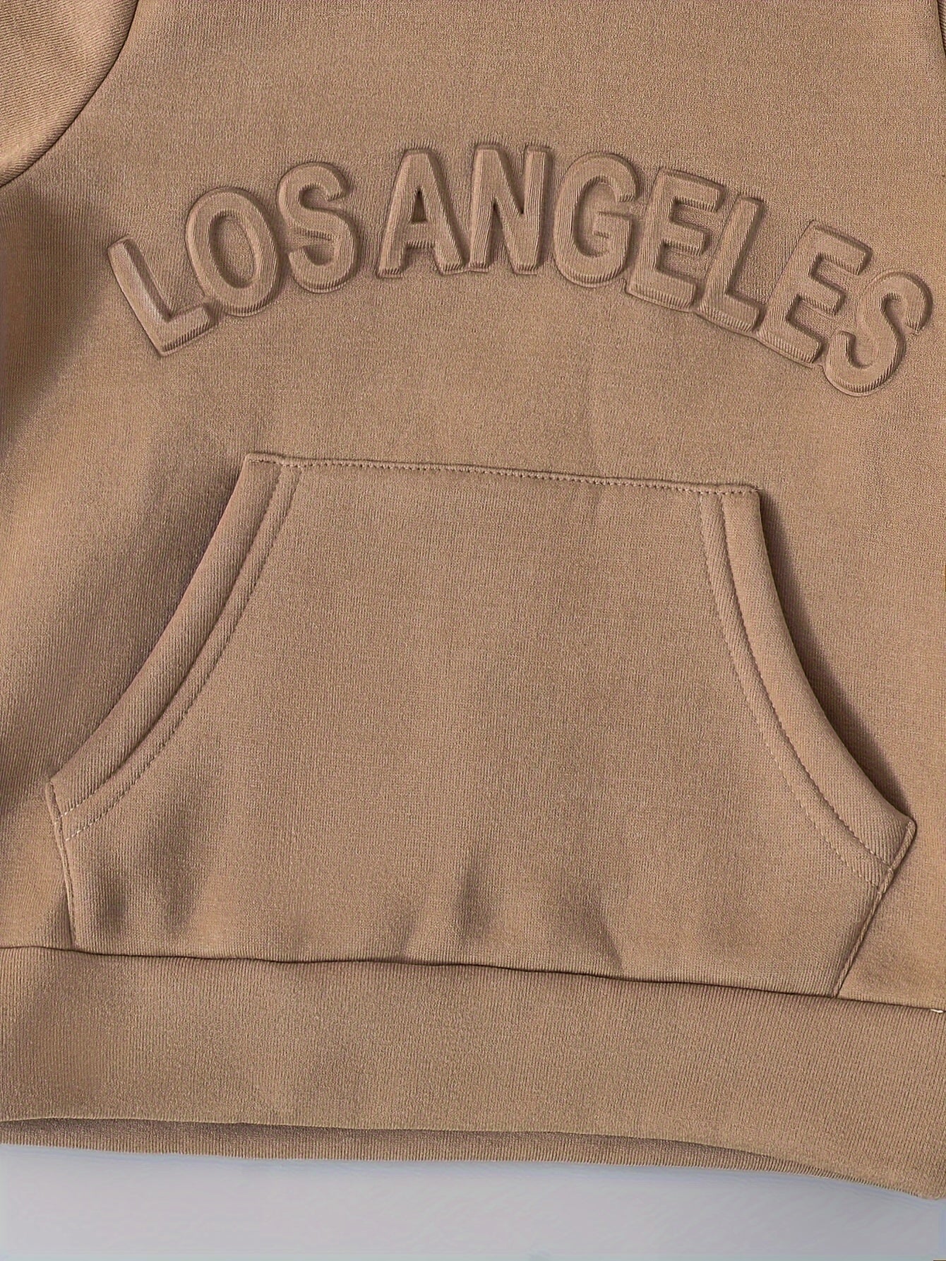 Casual Long Sleeve Hoodie & Joggers Warm Set, LOS ANGELES Letter Embossed Design, 2-piece Boys Co Ord Set For Winter Fall Daily And Outdoor Wear