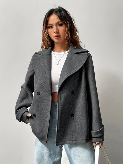 Women's Casual Solid Color Double-Breasted Coat, Autumn/ Winter