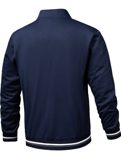 Men'S Pilot Jacket And Casual Pants Set for Spring And Autumn, Featuring a Stylish Ribbed Collar And Available in Three Solid Colors with Straight-Leg Trousers