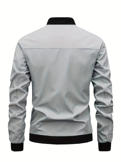 Men's Stylish Windproof Jacket - Solid Color, Stand Collar, Zip-Up with Pockets, Lightweight Polyester for All Seasons, Casual & Outdoor Wear, Allseason Jacket | Zipup Jacket | Polyester Jacket, Windbreaker Jacket