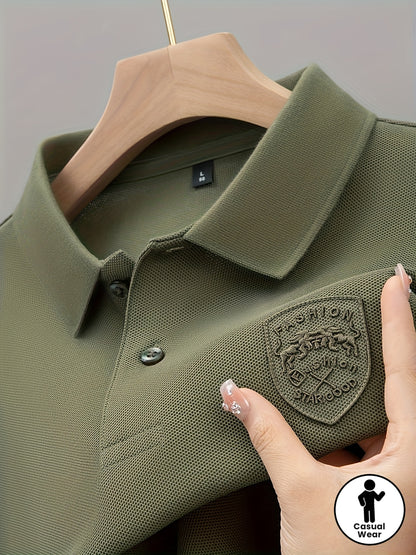 Men's Summer Casual Polo Shirt with Embroidered Lapel