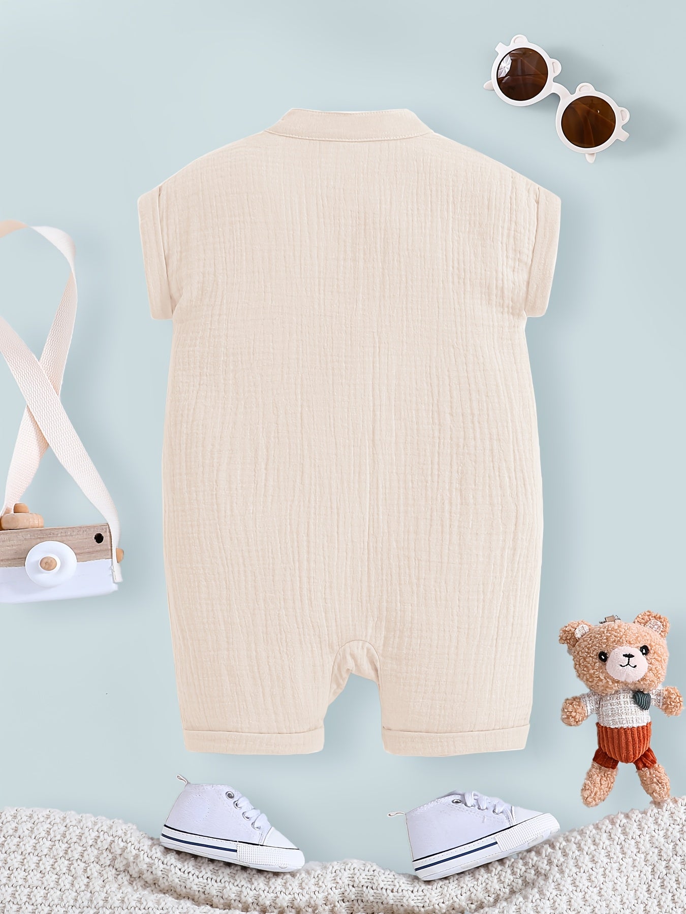 Baby Boys' Summer Cotton Onesie Romper in Bean Green
